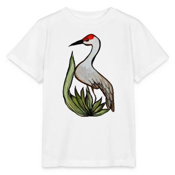 Kranich in Aquarell Pflanzenlandschaft - Stanley/Stella Kinder T-Shirt MINI CREATOR  - Weiß - Vorne - Maike (125cm)