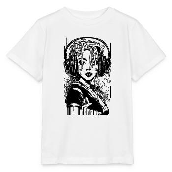 Cool girl with big headphones - Stanley/Stella MINI CREATOR Kids’ T-Shirt - white - Front - Maike (125cm)