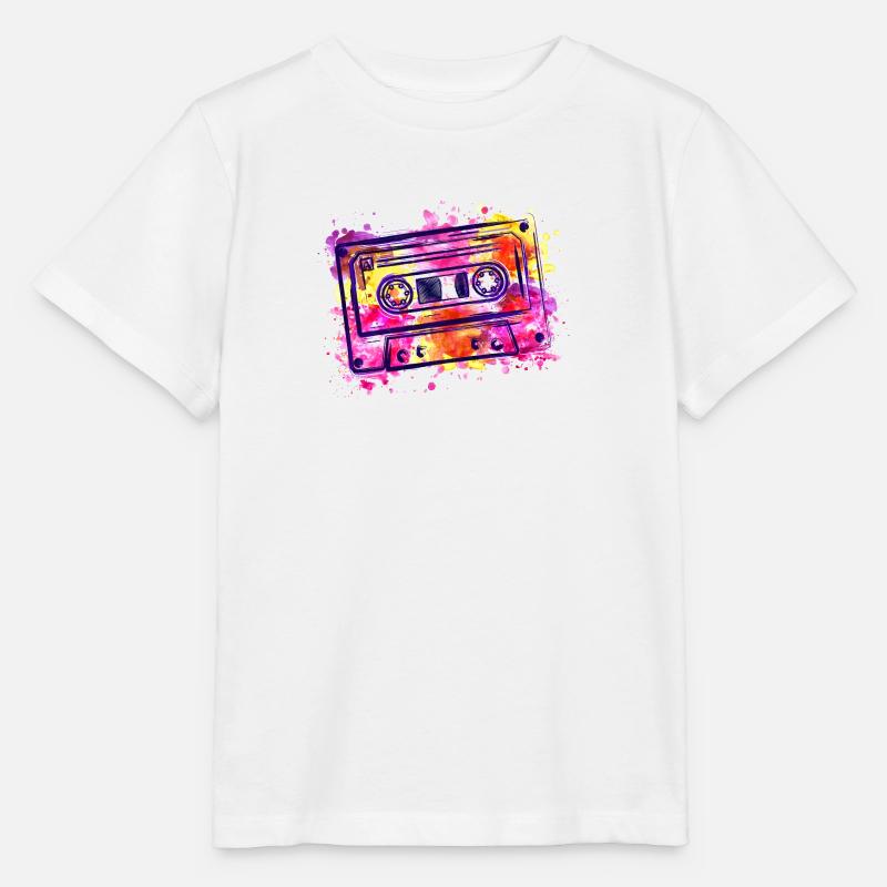 Cassette (rétro, éclaboussures de couleur) - T-shirt bio MINI CREATOR Stanley/Stella Enfant - blanc