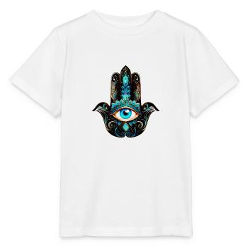 La main Hamsa, œil qui voit tout, Nazar, symbole de protection - T-shirt bio MINI CREATOR Stanley/Stella Enfant - blanc - Devant - Maike (125cm)