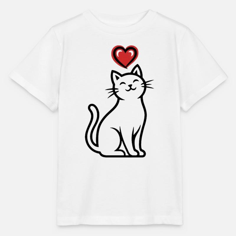 Dessin au trait de chat en forme de cœur - T-shirt bio MINI CREATOR Stanley/Stella Enfant - blanc
