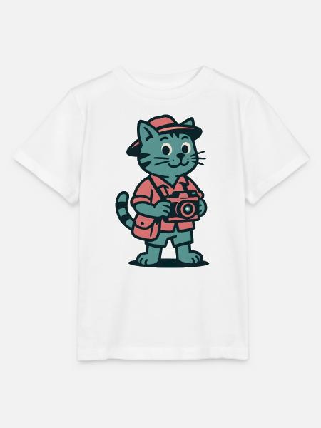 Touristenkatze mit Kamerafahrt - Stanley/Stella Kinder T-Shirt MINI CREATOR - Weiß