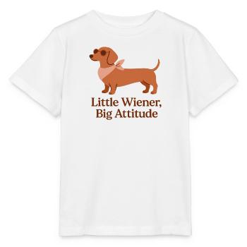 Dackel – Little Wiener Big Attitude Design - Stanley/Stella Kinder T-Shirt MINI CREATOR  - Weiß - Vorne - Maike (125cm)