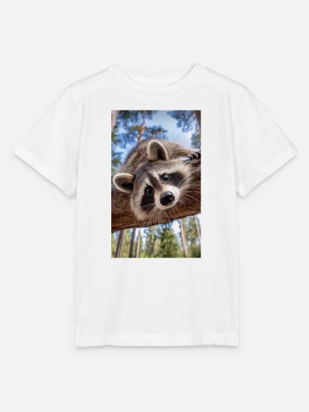Neugieriger Waschbär am Baumast - Stanley/Stella Kinder T-Shirt MINI CREATOR - Weiß