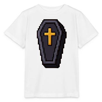 Pixel-Sarg mit goldenem Kreuz - Stanley/Stella Kinder T-Shirt MINI CREATOR  - Weiß - Vorne - Maike (125cm)