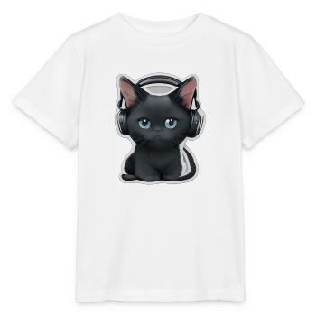 Little black cat headphones music Katze Kopfhörer - Stanley/Stella Kinder T-Shirt MINI CREATOR  - Weiß - Vorne - Maike (125cm)