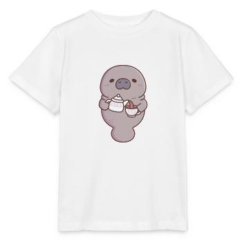 Cute Manatee Pouring Tea Into Teacup - Stanley/Stella MINI CREATOR Kids’ T-Shirt - white - Front - Maike (125cm)