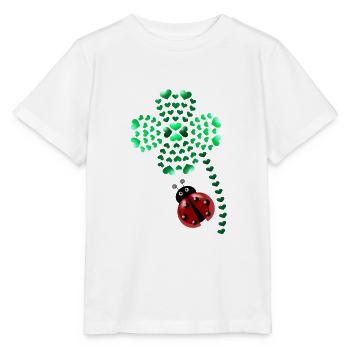 Trèfle porte-bonheur avec coccinelle; trèfle porte-bonheur; coccinelle - T-shirt bio MINI CREATOR Stanley/Stella Enfant - blanc - Devant - Maike (125cm)