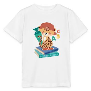 Léopard avec cône d’école pile de livres écolier - T-shirt bio MINI CREATOR Stanley/Stella Enfant - blanc - Devant - Maike (125cm)