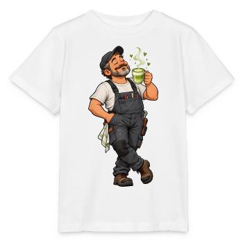 Hausmeister mit Matcha Latte – Lustiges Motiv - Stanley/Stella Kinder T-Shirt MINI CREATOR  - Weiß - Vorne - Maike (125cm)
