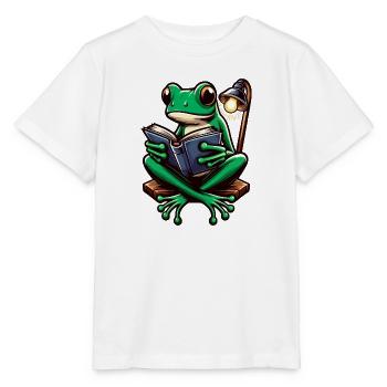 Frosch mit Buch - Stanley/Stella Kinder T-Shirt MINI CREATOR  - Weiß - Vorne - Maike (125cm)