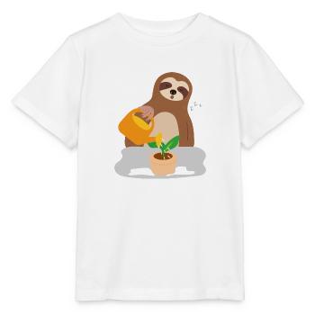 Un paresseux, jardinier, s'endort, ironique, - T-shirt bio MINI CREATOR Stanley/Stella Enfant - blanc - Devant - Maike (125cm)