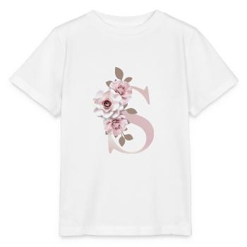 S Buchstabe mit Blumen 3D Effekt - Stanley/Stella Kinder T-Shirt MINI CREATOR  - Weiß - Vorne - Maike (125cm)