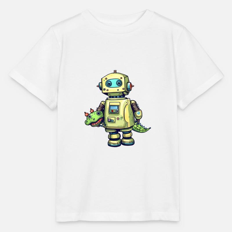 Kleiner Roboter mit Spielzeug Krokodil - Stanley/Stella Kinder T-Shirt MINI CREATOR  - Weiß