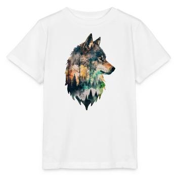 Wolf Doppelbelichtung Wald Natur wandern Wildnis - Stanley/Stella Kinder T-Shirt MINI CREATOR  - Weiß - Vorne - Maike (125cm)
