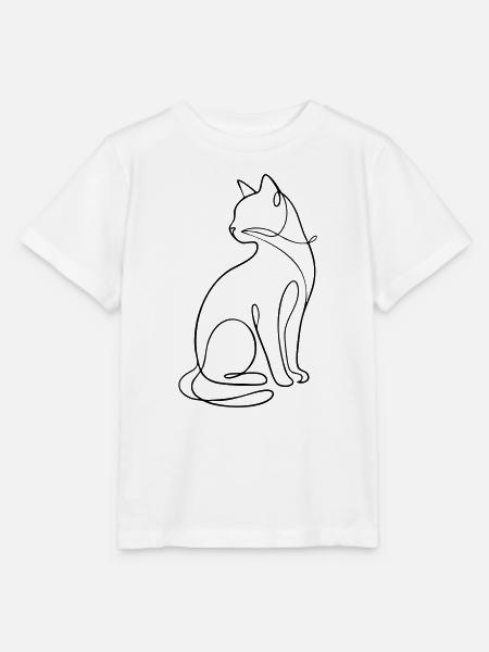 Einzeilige sitzende Katzensilhouette - Stanley/Stella Kinder T-Shirt MINI CREATOR - Weiß