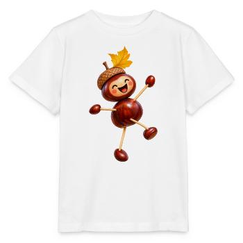 Fröhliche Kastanienfigur mit Eichelhut  - Stanley/Stella Kinder T-Shirt MINI CREATOR  - Weiß - Vorne - Maike (125cm)