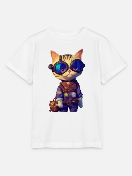 Aviator Katze - Stanley/Stella Kinder T-Shirt MINI CREATOR - Weiß