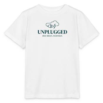 Minimalistisches Unplugged Zitat: Verlangsamen und Wiederverbinden - Stanley/Stella Kinder T-Shirt MINI CREATOR  - Weiß - Vorne - Maike (125cm)