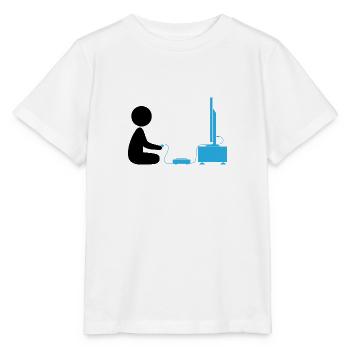 Un garçon joue avec sa console de jeux - T-shirt bio MINI CREATOR Stanley/Stella Enfant - blanc - Devant - Maike (125cm)