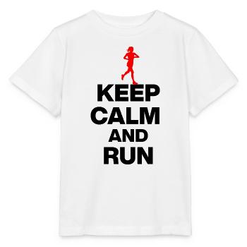 RESTE CALME ET COURS ! JOGGING RACING SPORT FIT noir - T-shirt bio MINI CREATOR Stanley/Stella Enfant - blanc - Devant - Maike (125cm)