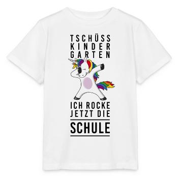 Tschüss Kindergarten, hallo Schule – Einhorn rockt - Stanley/Stella Kinder T-Shirt MINI CREATOR  - Weiß - Vorne - Maike (125cm)