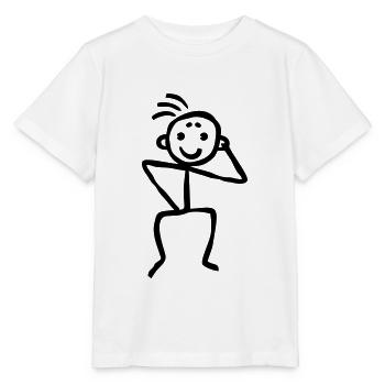 Strichmännchen fasst sich ans Ohr - nachdenklich - Stanley/Stella Kinder T-Shirt MINI CREATOR  - Weiß - Vorne - Maike (125cm)