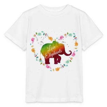 Regenbogen Elefanten Herzdesign - Stanley/Stella Kinder T-Shirt MINI CREATOR  - Weiß - Vorne - Maike (125cm)
