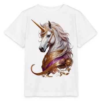 Majestueux écusson licorne – Élégance et fantaisie - T-shirt bio MINI CREATOR Stanley/Stella Enfant - blanc - Devant - Maike (125cm)