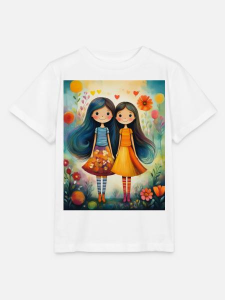Lächelnde Mädchen mit Blumendekor - Stanley/Stella Kinder T-Shirt MINI CREATOR - Weiß