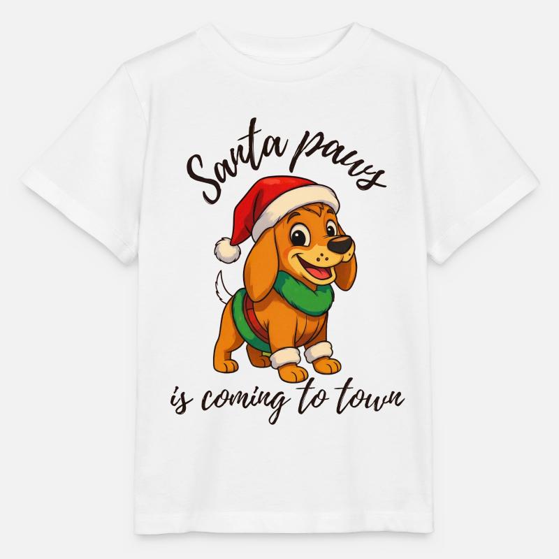 Chien de Noël avec chapeau de Père Noël - T-shirt bio MINI CREATOR Stanley/Stella Enfant - blanc