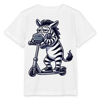 Lustiges Zebra Langeweile Genervt Cartoon Roller - Stanley/Stella Kinder T-Shirt MINI CREATOR  - Weiß - Vorne - Maike (125cm)