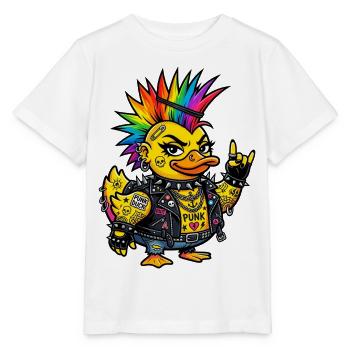 Punk-Gummiente mit Regenbogen Irokesenschnitt - Stanley/Stella Kinder T-Shirt MINI CREATOR  - Weiß - Vorne - Maike (125cm)
