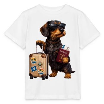 Dachshund Motif Holiday – Funny Dog with Suitcase and - Stanley/Stella MINI CREATOR Kids’ T-Shirt - white - Front - Maike (125cm)
