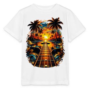Tropische Gitarre Sonnenuntergang Musik Palmen - Stanley/Stella Kinder T-Shirt MINI CREATOR  - Weiß - Vorne - Maike (125cm)