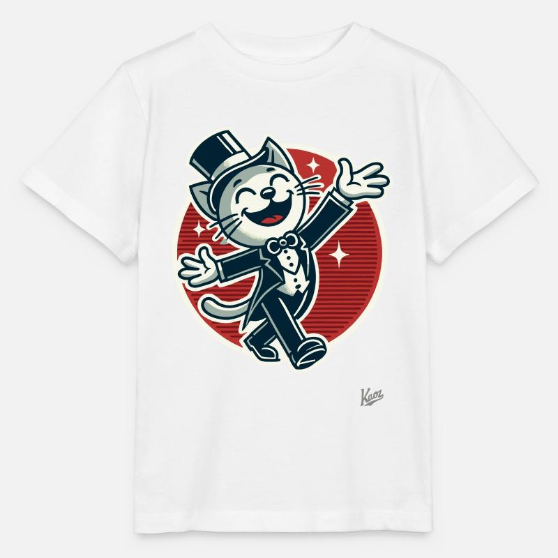 Chat drôle élégant en queue de pie avec chapeau haut de forme - T-shirt bio MINI CREATOR Stanley/Stella Enfant - blanc