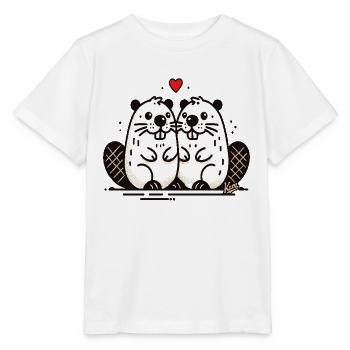 Biber Paar in Liebe - Stanley/Stella Kinder T-Shirt MINI CREATOR  - Weiß - Vorne - Maike (125cm)