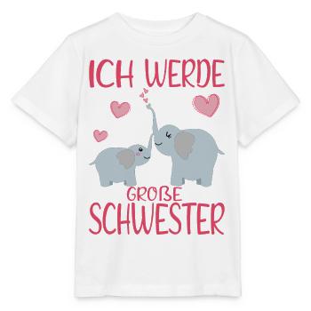 Große Schwester Ich werde Ankündigung Baby Elefant - Stanley/Stella Kinder T-Shirt MINI CREATOR  - Weiß - Vorne - Maike (125cm)