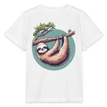Entspanntes Faultier Gelassenheit am Baum - Stanley/Stella Kinder T-Shirt MINI CREATOR  - Weiß - Vorne - Maike (125cm)