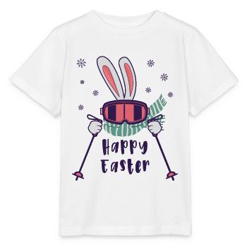 Joyeuses Pâques de la part du lapin de ski avec bâtons de ski - T-shirt bio MINI CREATOR Stanley/Stella Enfant - blanc - Devant - Maike (125cm)
