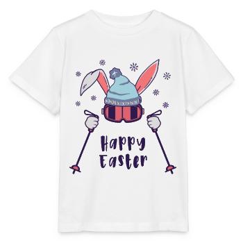Joyeuses Pâques de la part du lapin de ski avec bâtons de ski - T-shirt bio MINI CREATOR Stanley/Stella Enfant - blanc - Devant - Maike (125cm)