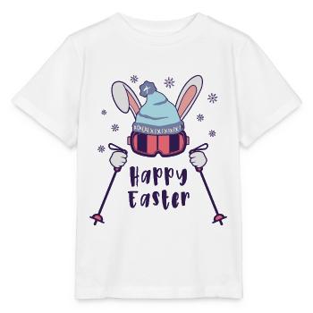 Joyeuses Pâques de la part du lapin de ski avec bâtons de ski - T-shirt bio MINI CREATOR Stanley/Stella Enfant - blanc - Devant - Maike (125cm)