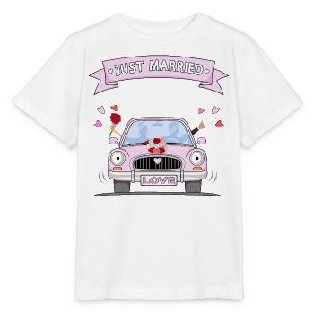 Voiture de mariage tout juste mariée rose - T-shirt bio MINI CREATOR Stanley/Stella Enfant - blanc - Devant - Maike (125cm)