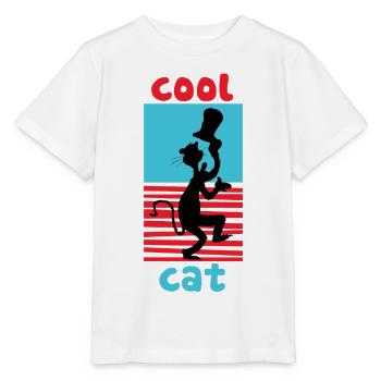 Le Chat Chapeauté Design Chat Cool Bleu-Rouge - T-shirt bio MINI CREATOR Stanley/Stella Enfant - blanc - Devant - Maike (125cm)