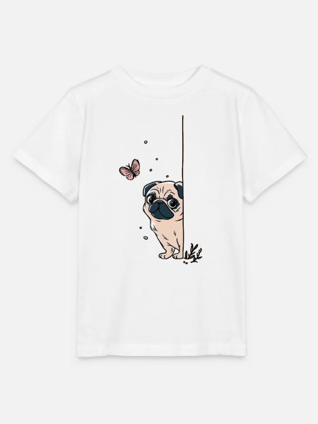 Mops mit Schmetterling - Stanley/Stella Kinder T-Shirt MINI CREATOR  - Weiß