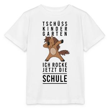 Tschüss Kindergarten, ich rocke Schule – Pferd Dab - Stanley/Stella Kinder T-Shirt MINI CREATOR  - Weiß - Vorne - Maike (125cm)