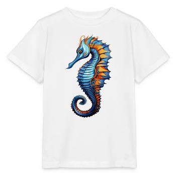 Seepferdchen Blau Orange Illustration - Stanley/Stella Kinder T-Shirt MINI CREATOR  - Weiß - Vorne - Maike (125cm)