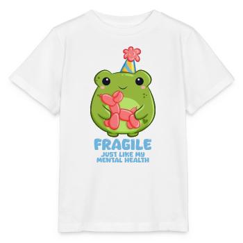 Achtung zerbrechlich Frosch mit Partyhut - Stanley/Stella Kinder T-Shirt MINI CREATOR  - Weiß - Vorne - Maike (125cm)