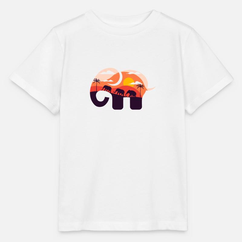Coucher de soleil savane éléphant - T-shirt bio MINI CREATOR Stanley/Stella Enfant - blanc