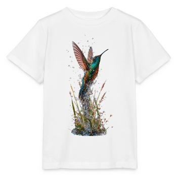 Colibri éclatant et éclaboussures d'eau - T-shirt bio MINI CREATOR Stanley/Stella Enfant - blanc - Devant - Maike (125cm)